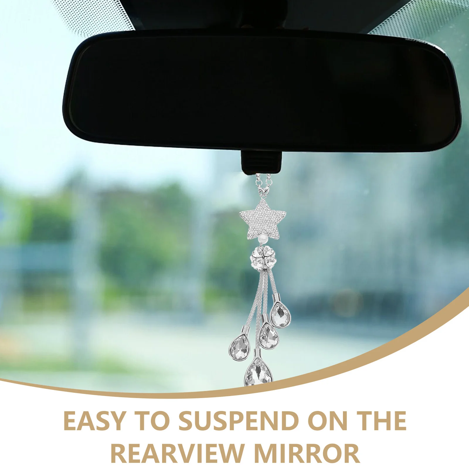 

Car Hanging Pendant Crystal Rhinestone Star Embellished Metal Charm Car Interior Decoration Rearview Mirror Ornament