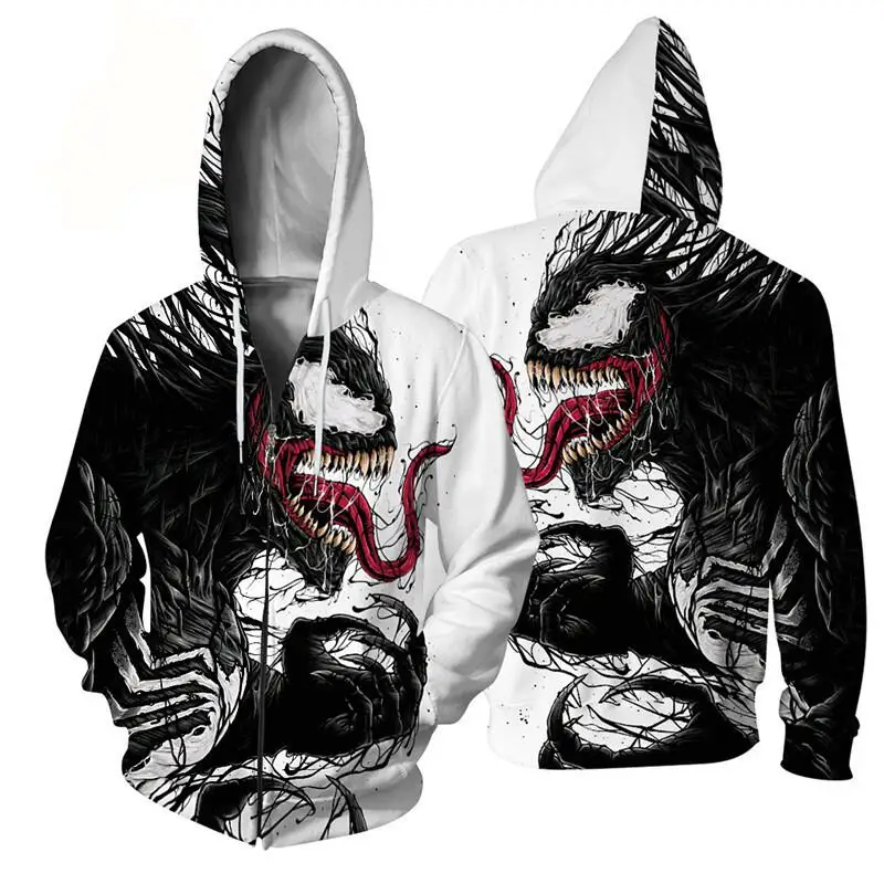 

Movie Venom Spiderman Cosplay Hoodie 3D Hooded Polyester Spring Autumn Halloween Unisex Venom Jacket Thin Party Costume