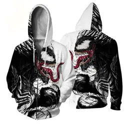 Movie Venom Spiderman Cosplay Hoodie 3D Hooded Polyester Spring Autumn Halloween Unisex Venom Jacket  Thin Party Costume