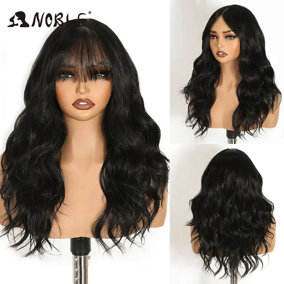 Noble 20-Zoll-Synthetik-Perücken mit Spitze vorne für schwarze Frauen, Ombré-Blond, 6x4, gewellte Perücke mit Pony, hitzebeständige Cosplay-Perücke. – Detail 7