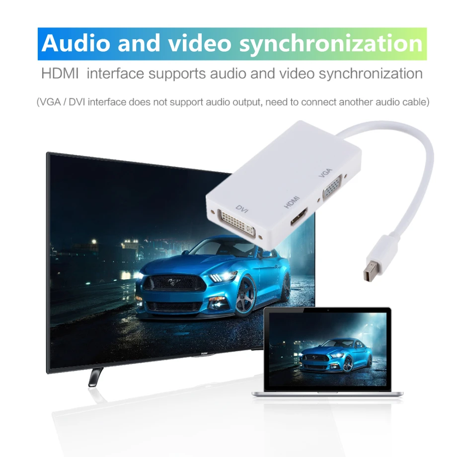 

NEW 3 in 1 Mini Displayport DP Male to DVI HDMI VGA Audio Female Adapter Display Port Cable Converter For Computer Projector