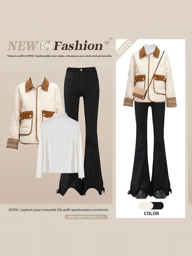 Jaet – ensemble Faion en coton amincissant taille haute pour femme, avec Design d'épissure de couleur contrastée et pantalon Micro évasé, automne et hiver