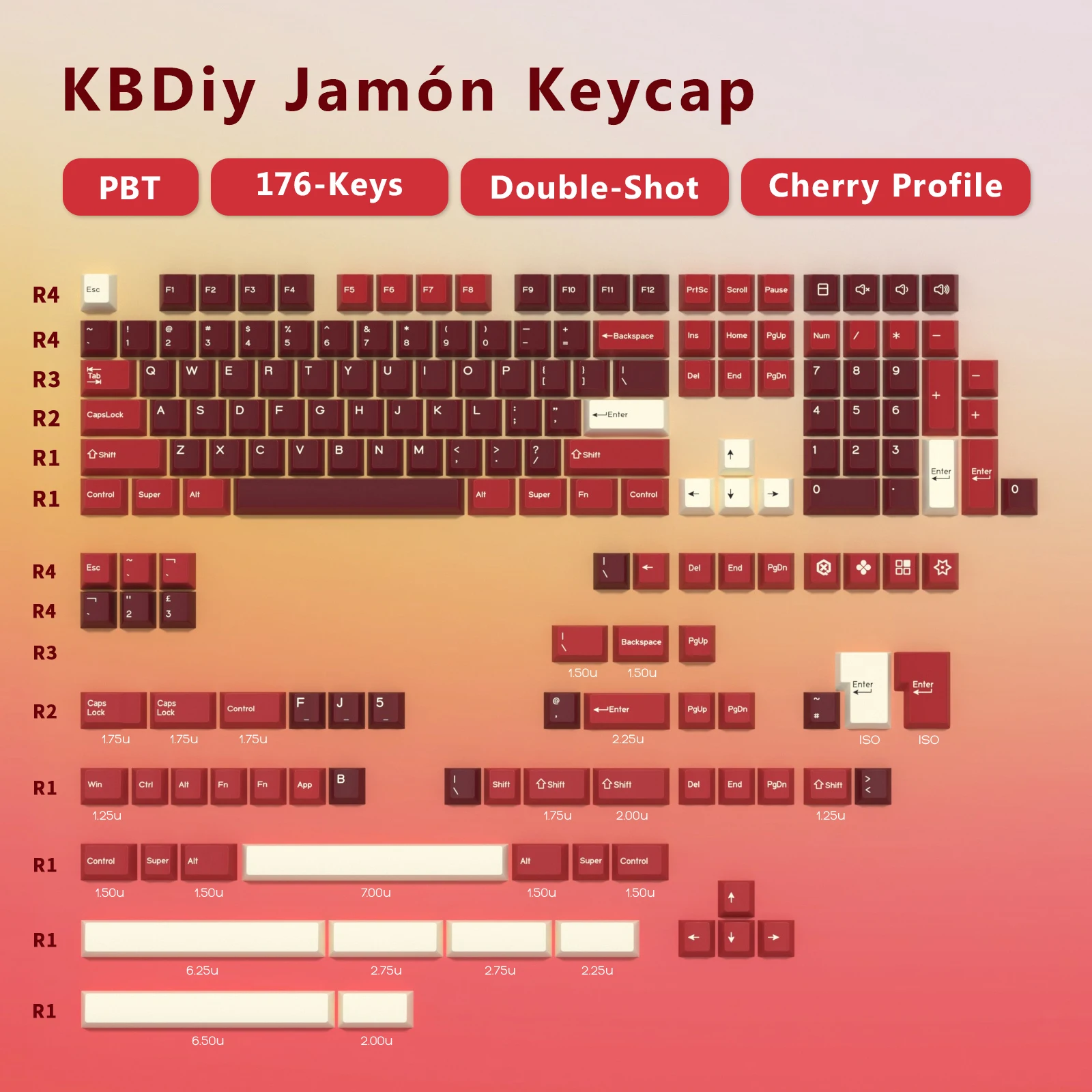 KBDiy-teclas de doble disparo ISO para Teclado mecánico de Gaming, 176 teclas, perfil Cherry, GMK, PBT, GMK, Jamón, personalizado para GMK67