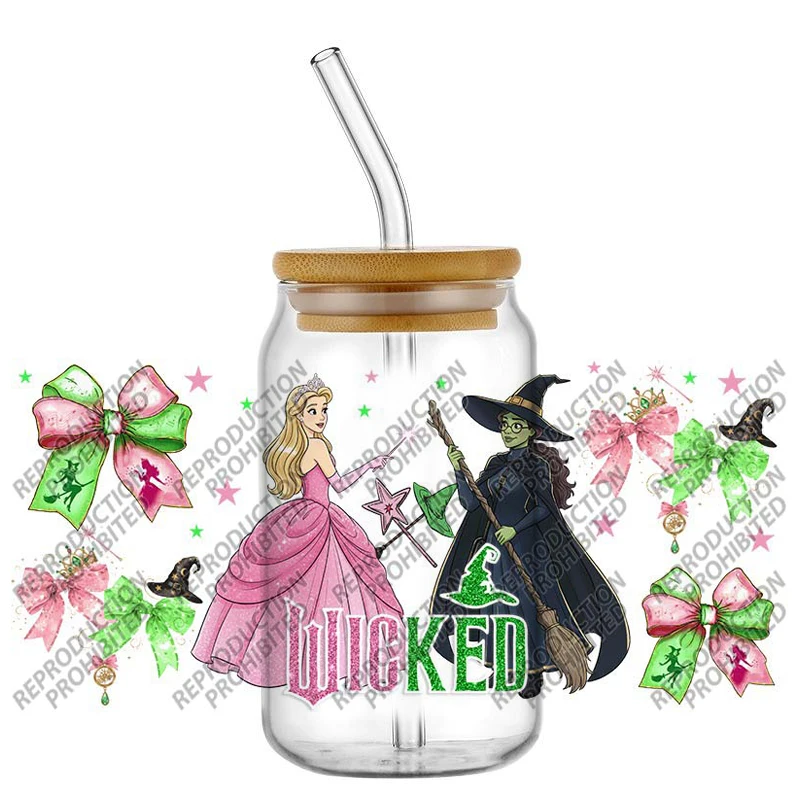 3D UV DTF Witch Bow Pattern cup wrap 16oz Glass Cup Waterproof Durable Tranfer Sticker High Quality Decals DIY