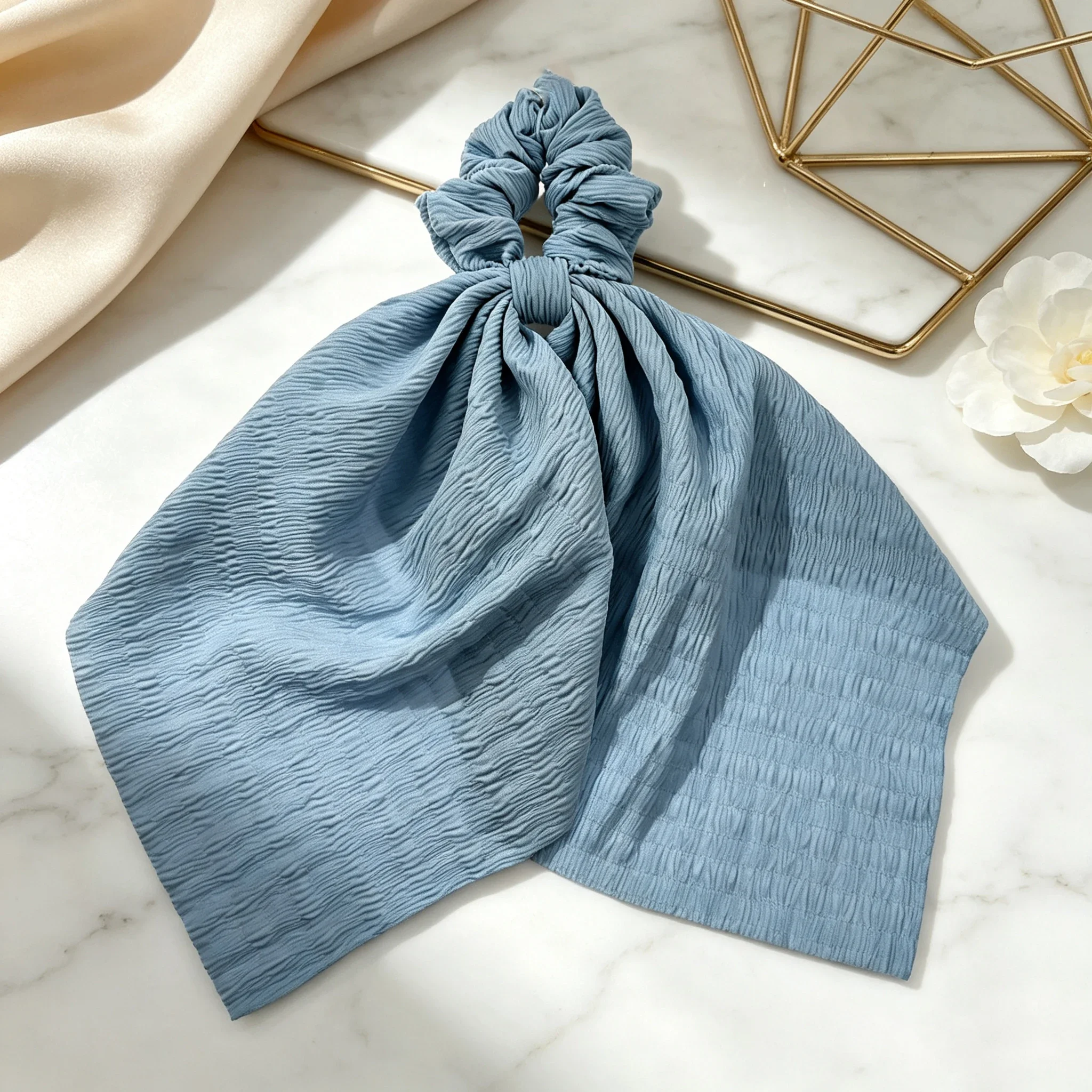 Elegant Bow Scarf Hair Scrunchie Women Soft Crinkled Cloth Long Tail Elastic Hair Band