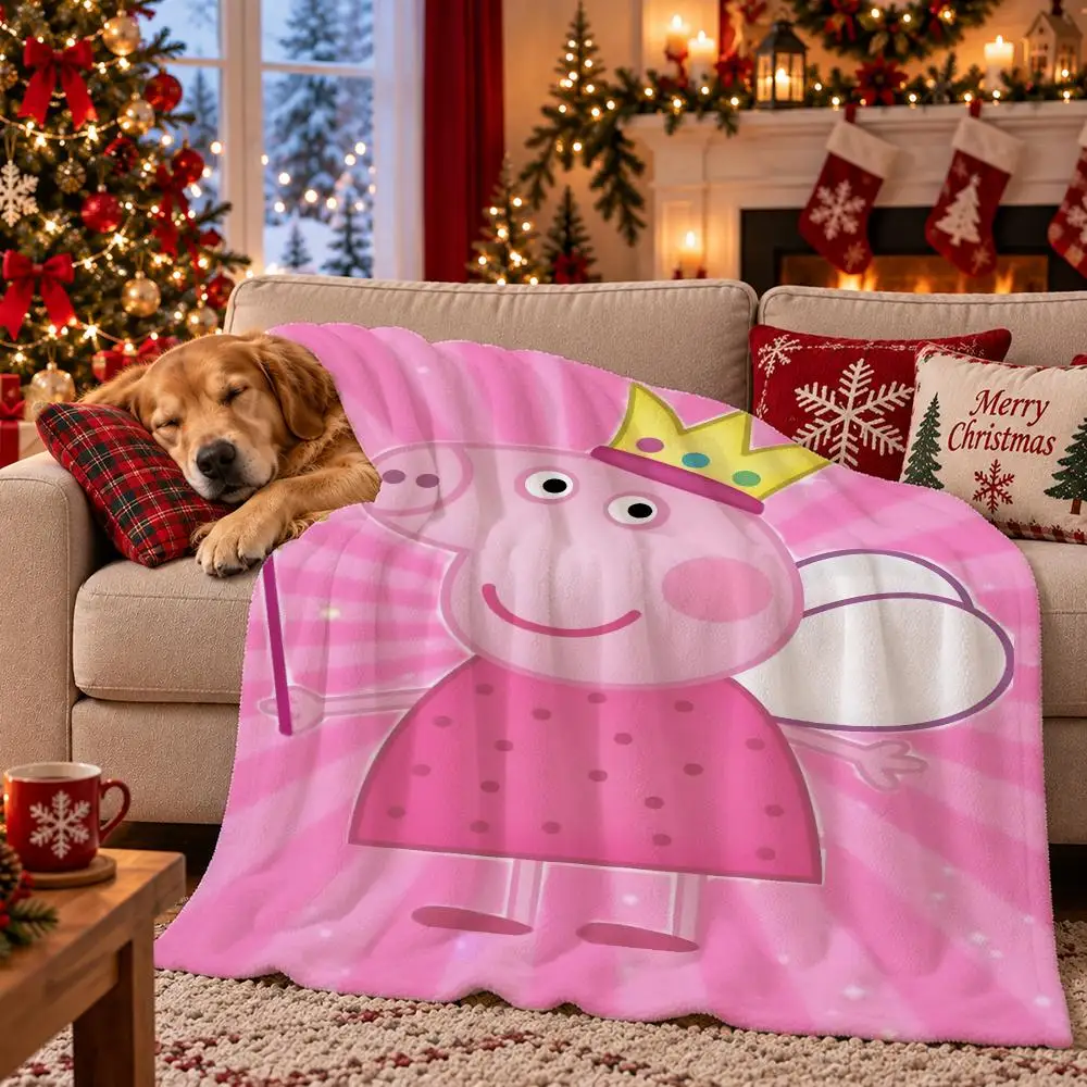Peppa Pig Throw Flannel Pet Blanket Cover Warm Soft Multifunctional Throw Universal  Bedsqread Holiday Gifts