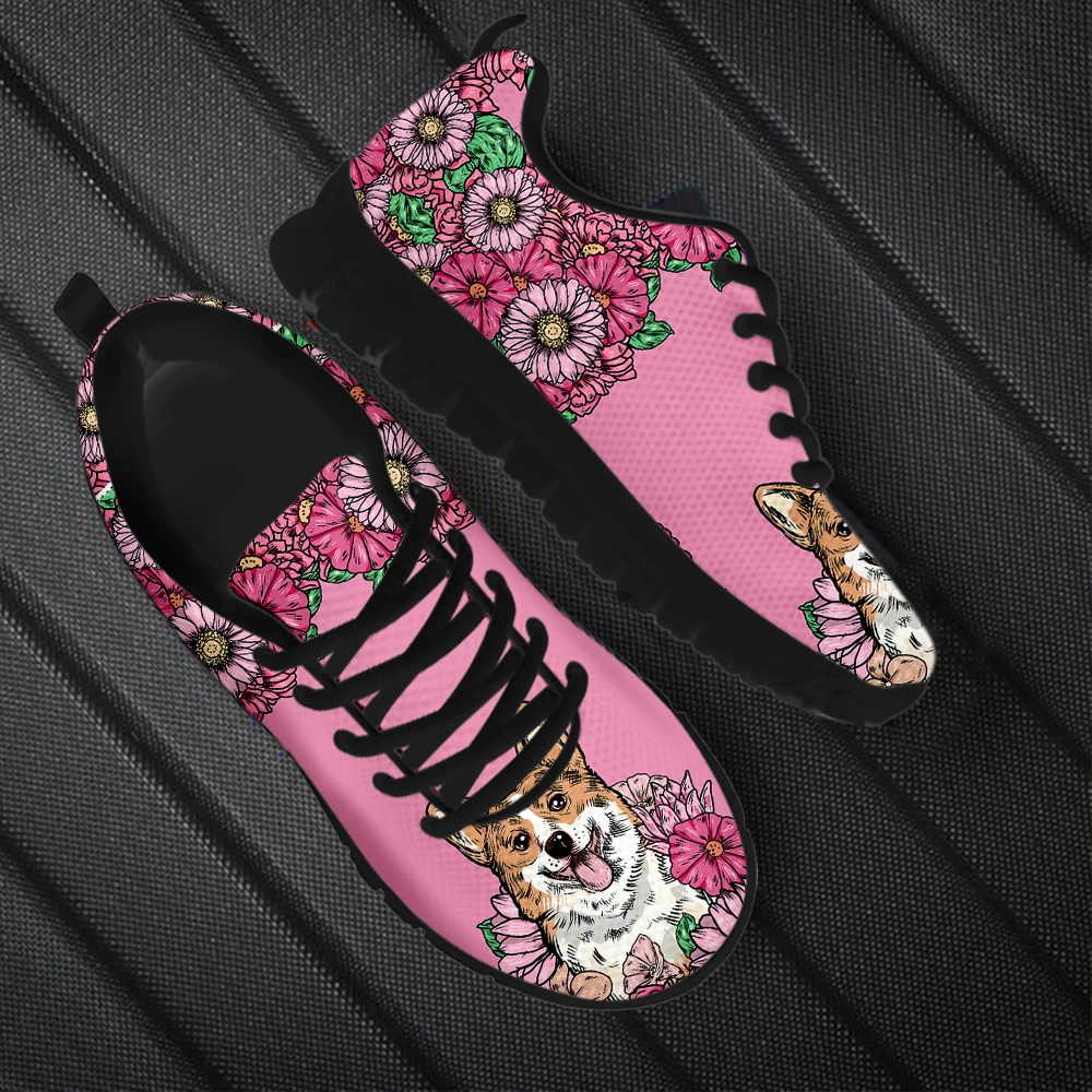 INSTANTARTS Spring Autumn Flat Shoes Golden Retriever Little Daisy Printed Non-Slip Casual Sneakers Breathable Running Zapatos