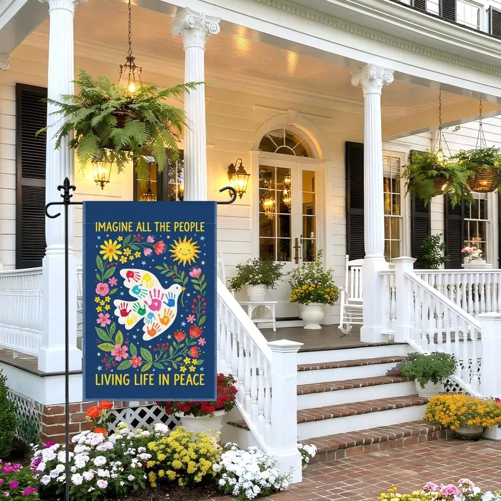 Imagine All The People Living Life In Peace Garden Flag, 12 x 18 Inch Double Sided Dove Peace Floral Decor, Inspirational Un yyi