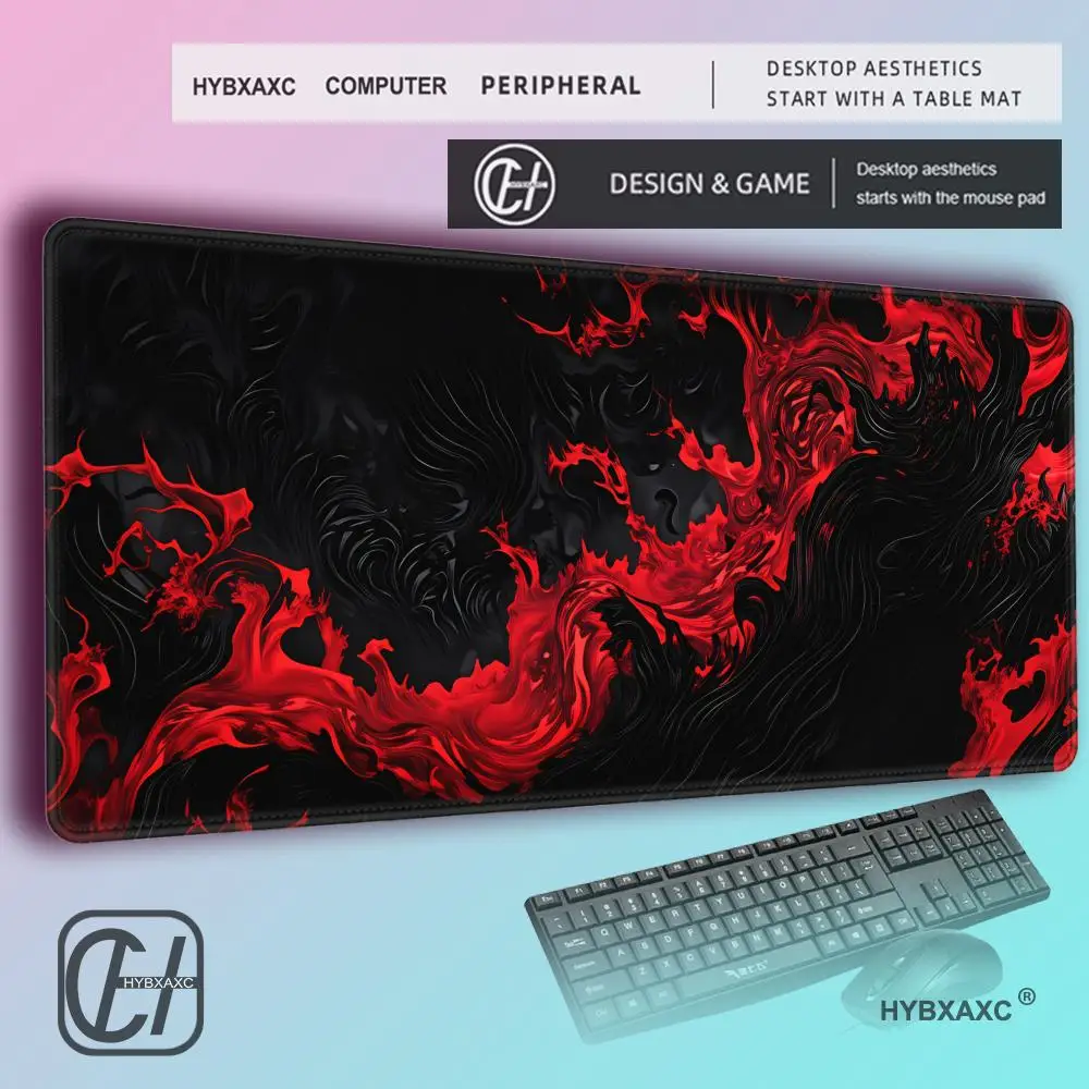 HYBXAXC Gothic Flame Cool Red Black Mousepad, Abstract Fire, Gaming Mat, Gift For Gamer, Minimalist Decor, Abstract Darkness
