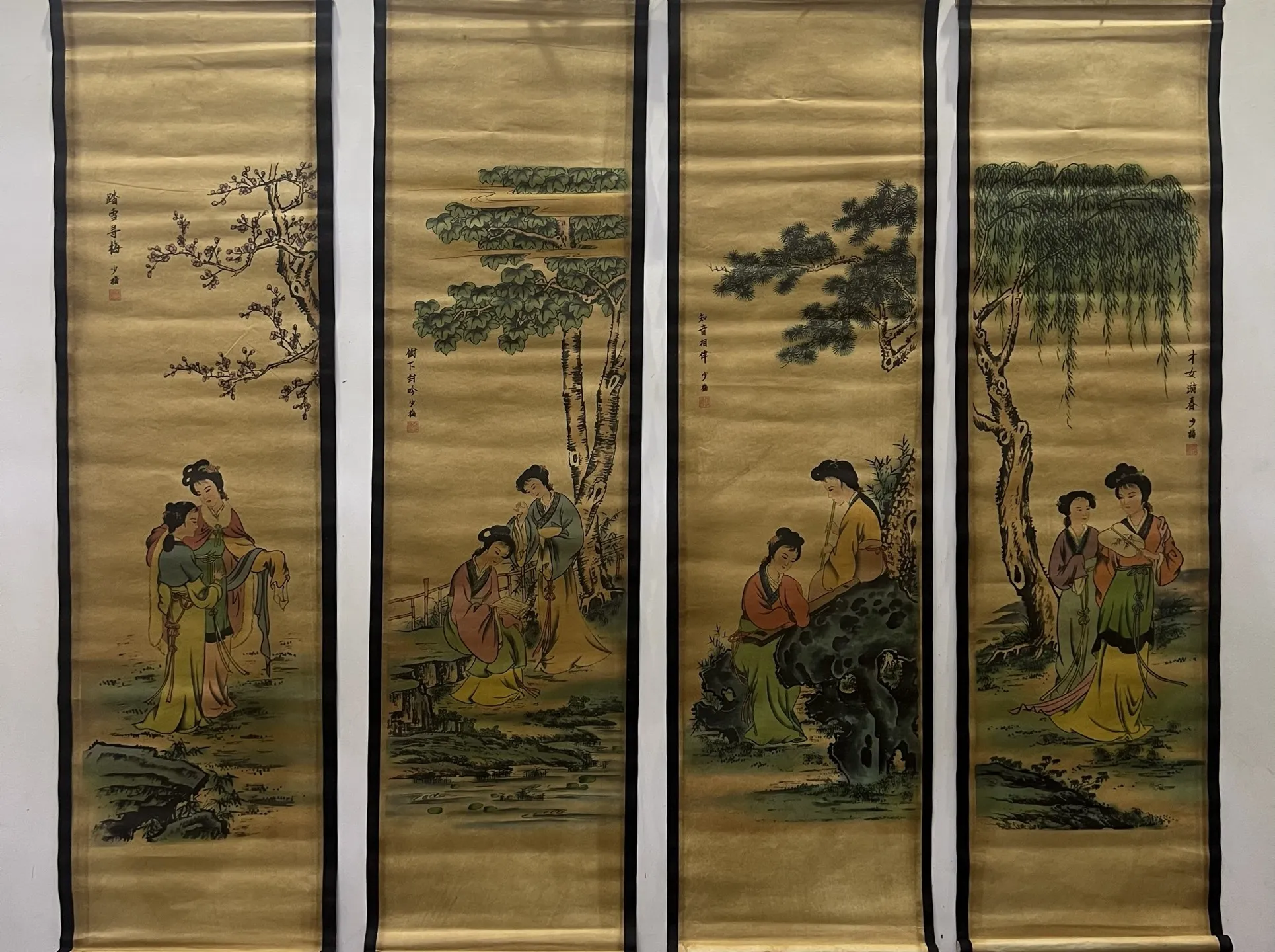 Chinese four-screen home living room decoration hanging painting Chen Shaomei-talented ladies picture