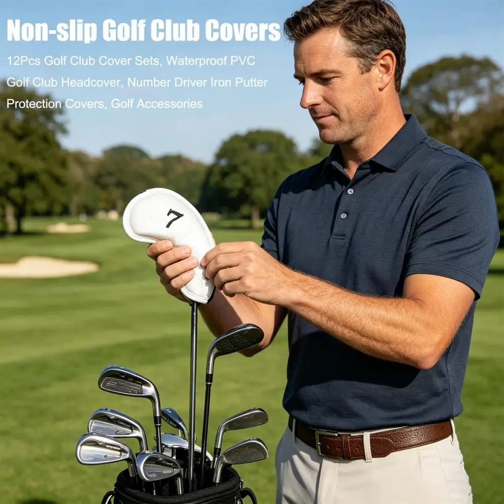 12Pcs Golf Club Cover Sets, Waterproof PVC Golf Club Headcover, Number Driver Iron Putter Protection Covers, Golf Accessories