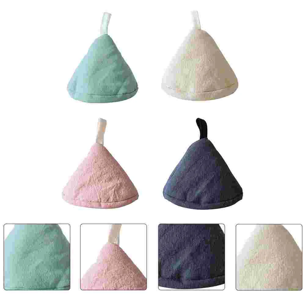 4 Pcs Plain Fabric Pot Cap Kitchen Lid Knob Cover Triangle Handle Insulation Pad Reusable Mini Size Hot Cotton