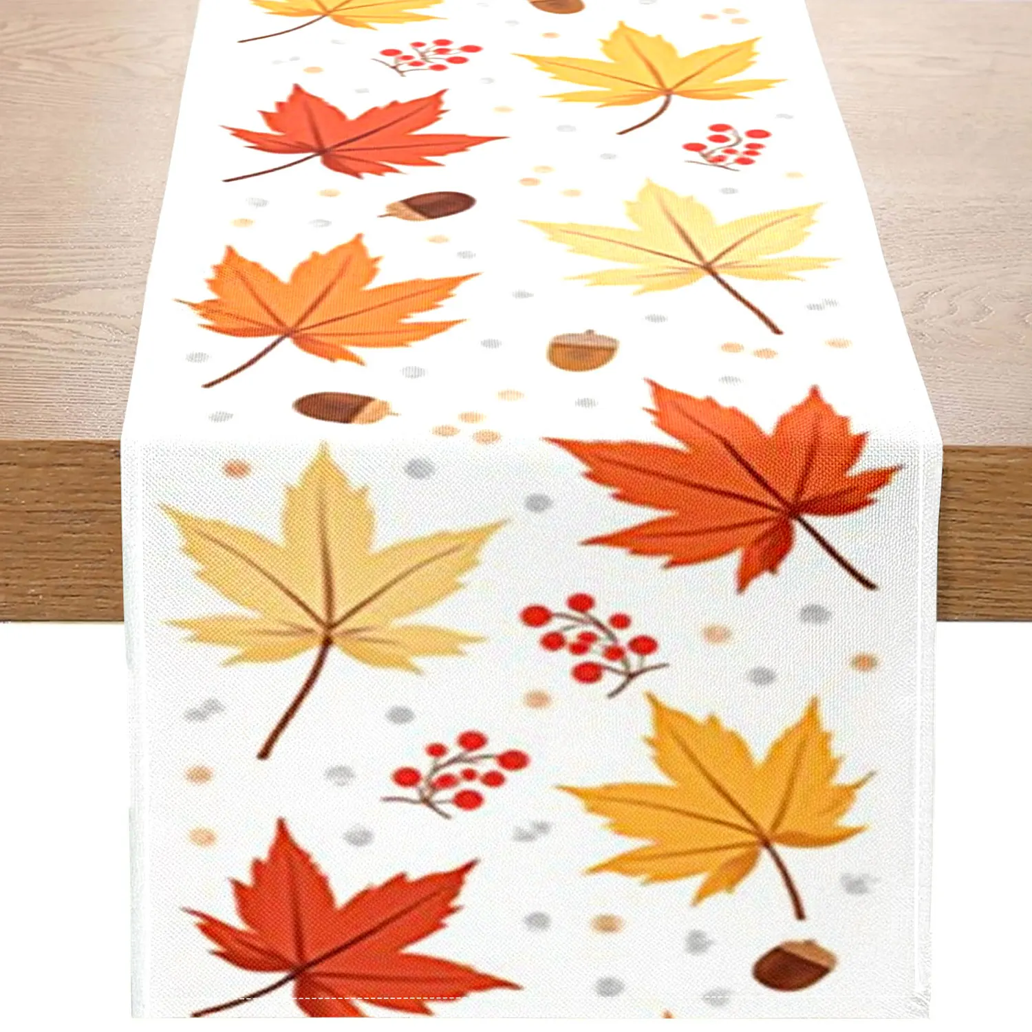1 Piece of Autumn Maple Leaf Themed Table Runner, Decorated with Colorful Maple Leaves, Acorns, and Red Berries, Suitable for Autumn and Thanksgiving Decorations