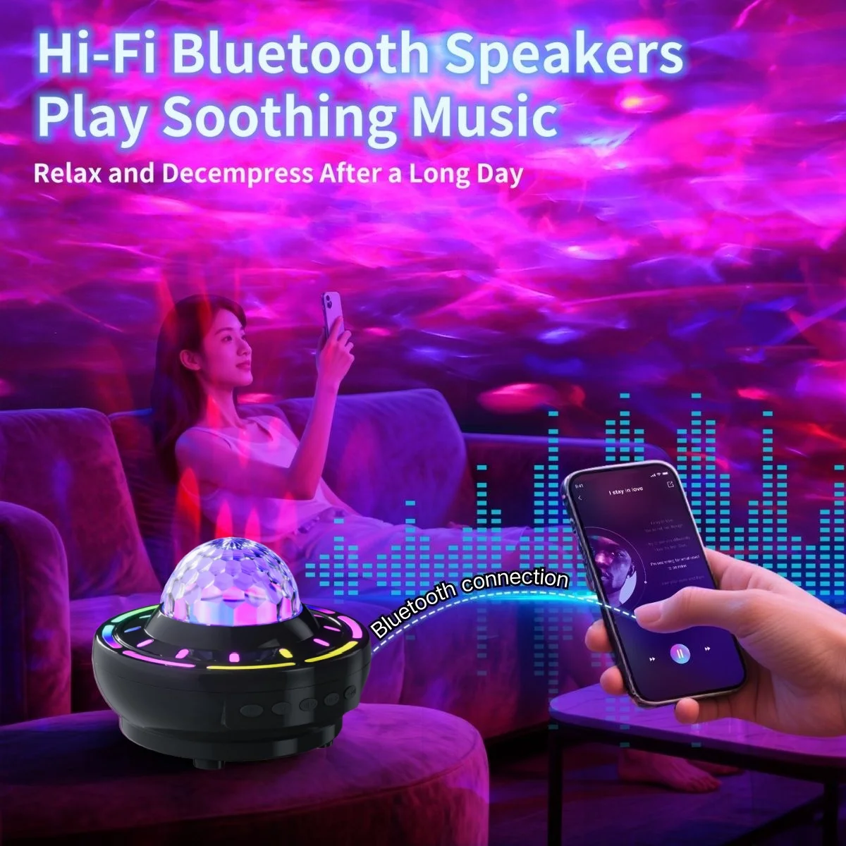 1 шт., креативная красочная Bluetooth-колонка НЛО, вспышка, атмосфера, настольная лампа, пульт дистанционного управления, семицветный градиент
