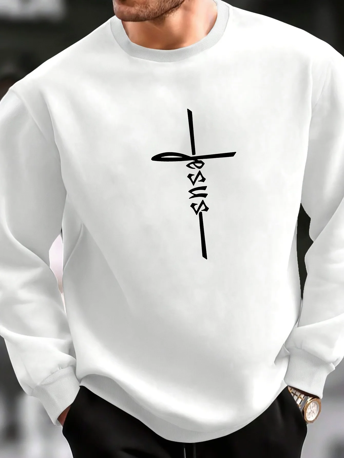 

Men's Casual Active Sweatshirt Geometric Print, Knit Fabric, Crew Neck, Long Sleeve, Regular Fit, Slight Stretch Hiking Clothing