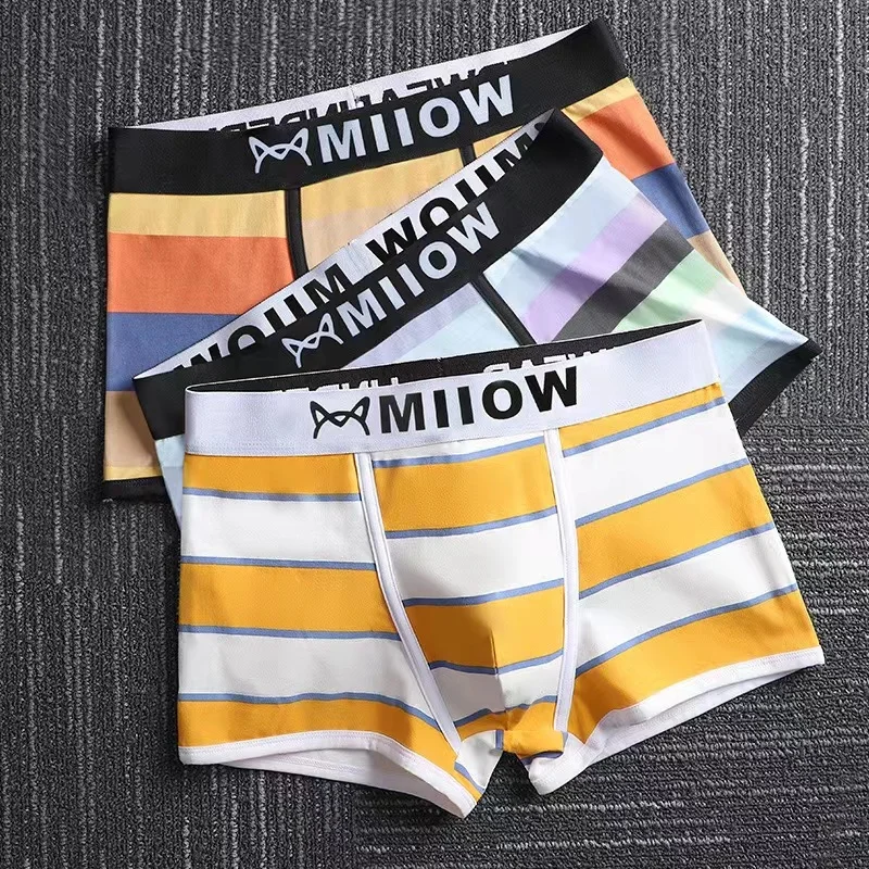 3pcs Organic Cotton Underwear Men Striped Boxer Shorts AAA Graphene Antibacterial Man Underware Men\'s Panties Underpants