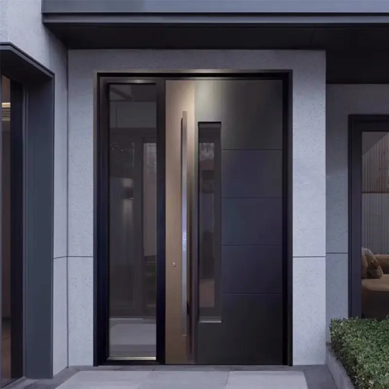 

Изготовленная на заказ прецизионно-фрезерованная дверь из литого алюминия: Минималистичная современная роскошная входная дверь с двойными стеклянными створками для виллы