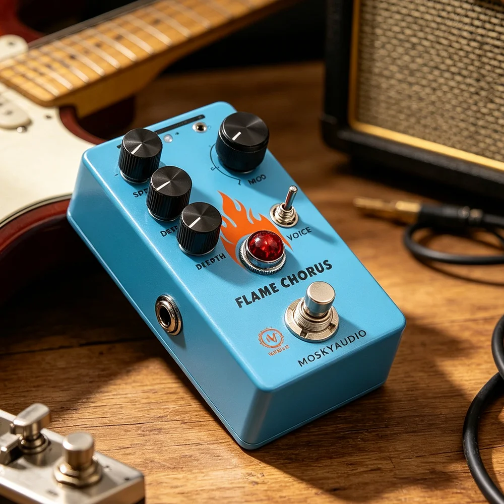 Mosky Analog Chorus Guitar Effect Pedal 4‑Mode Select Knob 1‑Voice Toggle Switch True Bypass Speed Depth Blend 9V Mini Stompbox