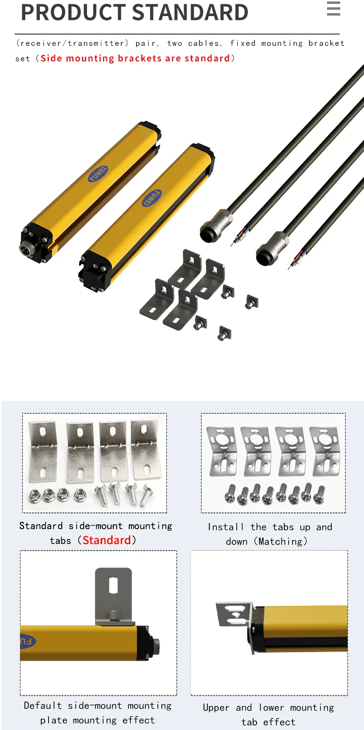 FGM-LG Lichtschranksensor 10 mm Strahlspalt 8 12 16 Abstand industriell NPN PNP 12–24 V Fläche Sicherheit Lichtvorhangsensor – Detail 3