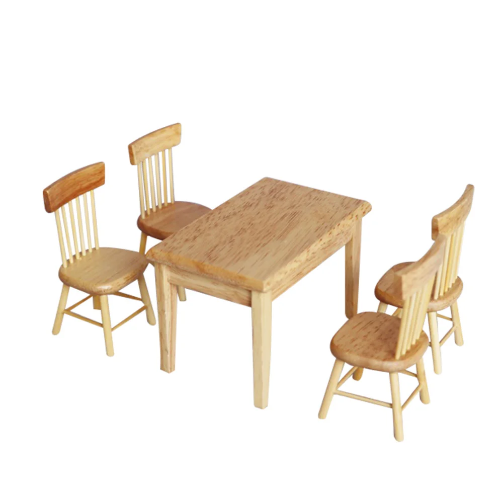 Mini House Furniture Set Wooden Bedroom Accessories Khaki Playhouse Decor Smooth Promotes Creativity Mini