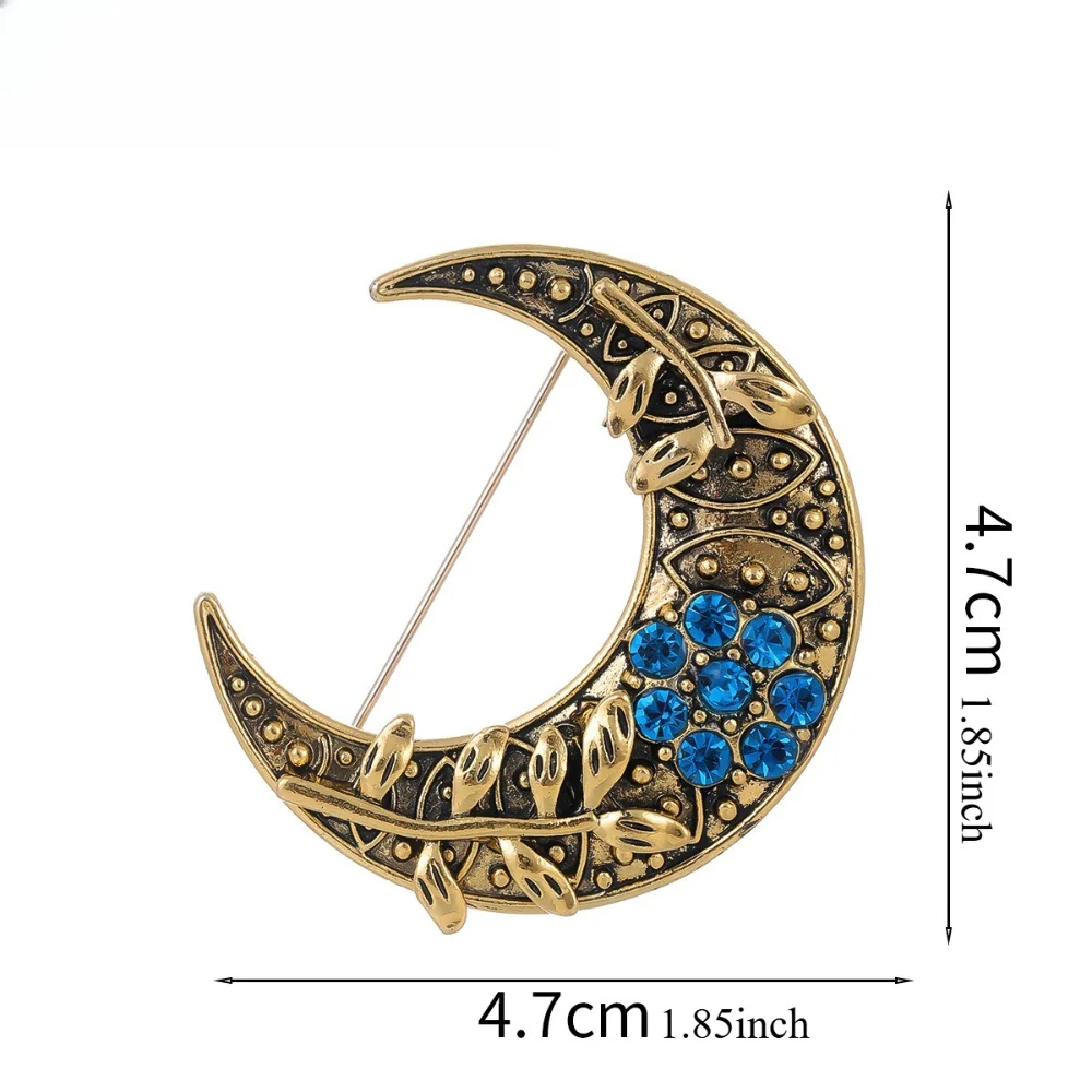 Antique Moon Brooch Alloy Long Pin Western Dress Accessory Vintage Palace Style Brooch