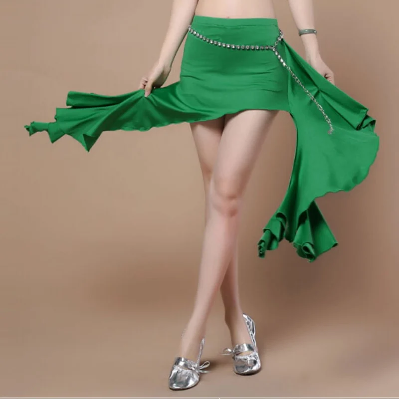 Women 2-side Slits Belly Dance Skirt Costume Performance Oriental Belly Dance Skirt Professional Dancewear without waist chain