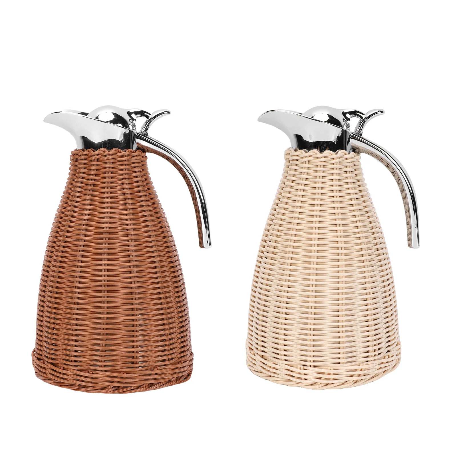 Stainless Steel Thermal Coffee Carafe Woven Rattan Body 1.5L 3 Walled Insulated Jug Pitcher 12 Hour Heat 24 Hour Cold Retention