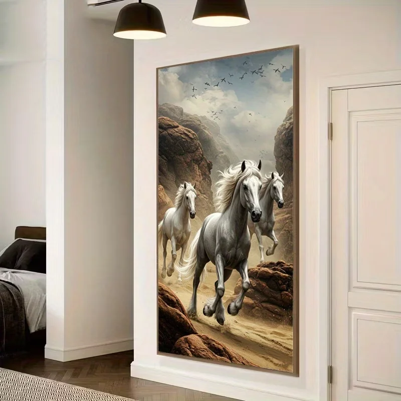 Galloping White Gray Horse in a Rocky Desert DIY Diamond Painting 5D Diamond Art Full Diamond Mosaic Jewelry Cross Stitch