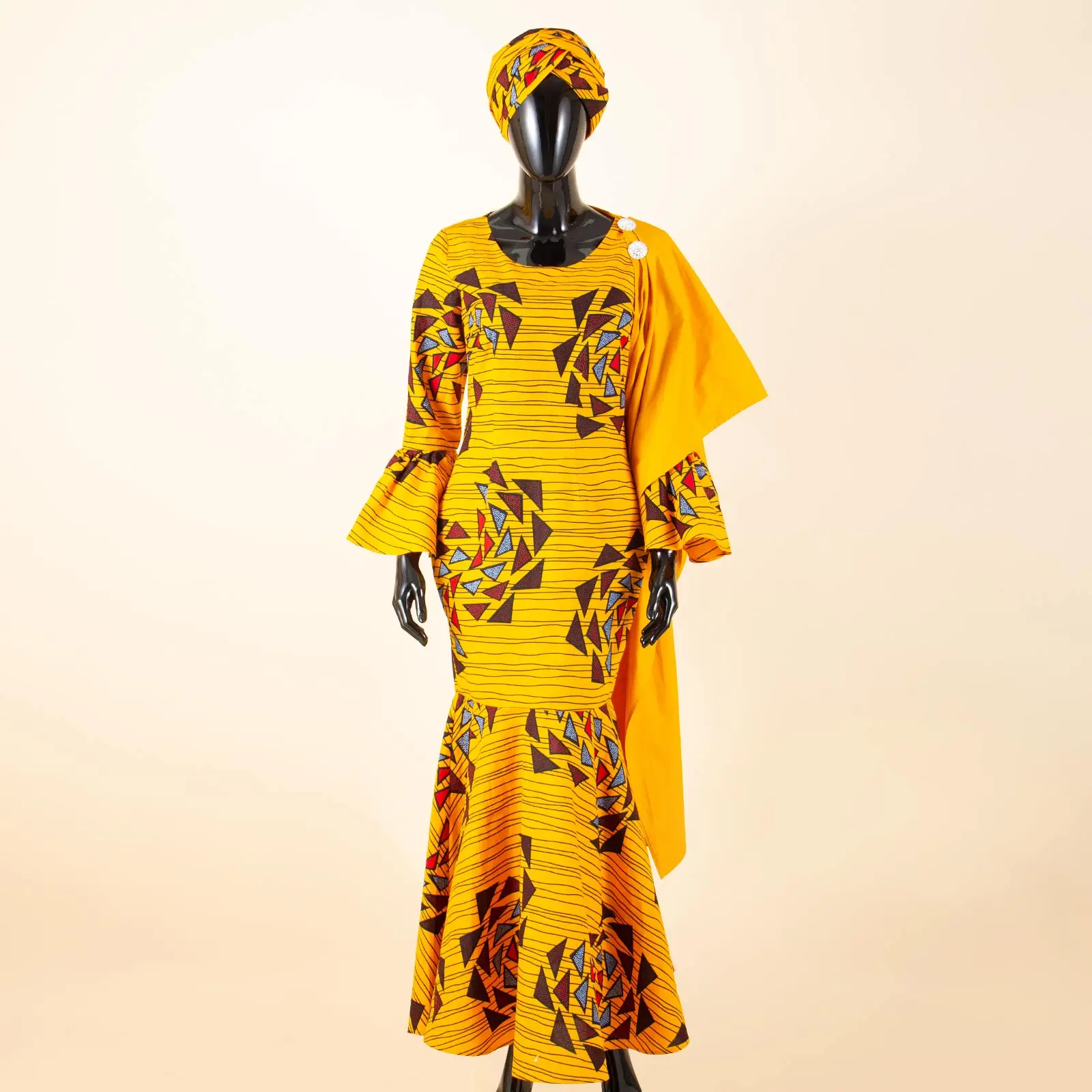 African Women Dresses Dashiki Ankara Print Slim Long Dress with Headwrap Bazin Riche Ladies Outftis Party Vestidos Y2225023