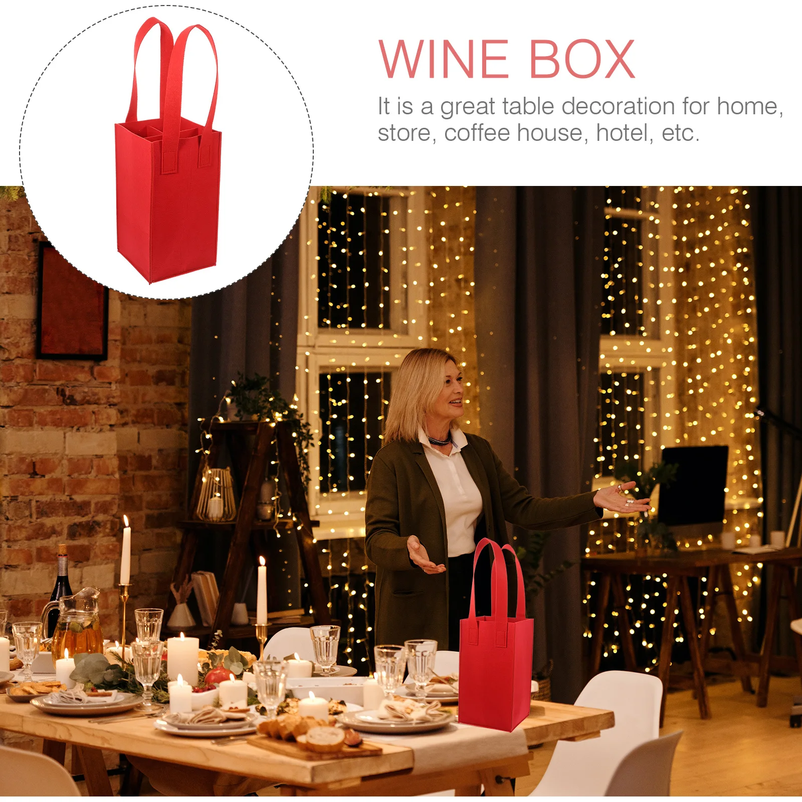 

Portable Felt Wine Tote 4 Bottle Carrier Gift Bag for Christmas Holiday Party Decor 4 Bottle Wine Bag Storage Box with Handle