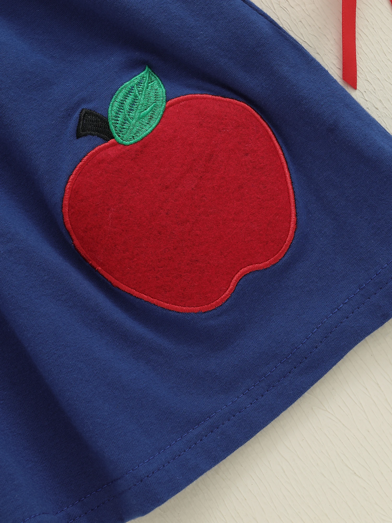 Dress Long Sleeves Apple Girls A Sleeves Red Apple Patches Doll Apple Patches Tied Bow Toddler Girls A