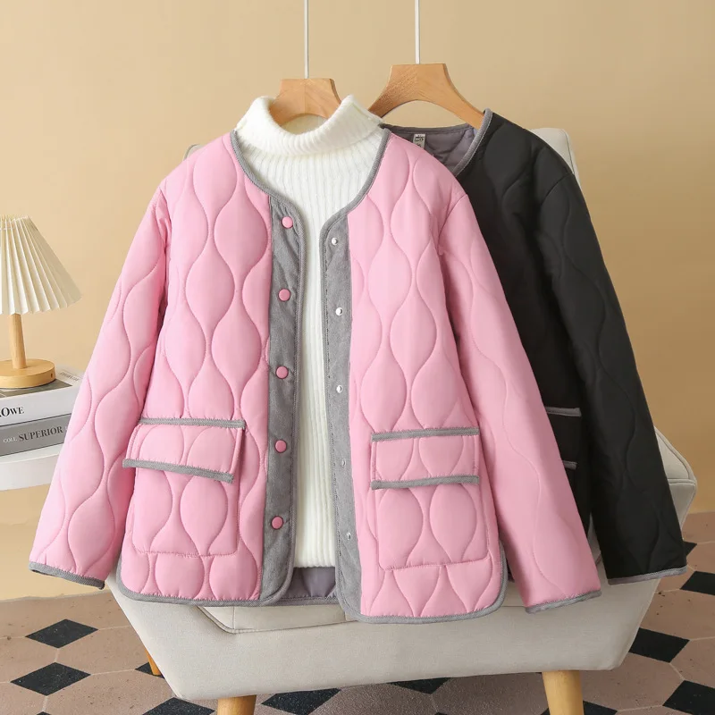 XL XXL Women Parka Autumn Winter New Loose Thin Contrast Color Gourd Shaped Quilted cotton-padded Coat 5206