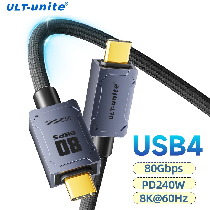 고속 충전 데이터 전송 USB C 케이블, 노트북 모바일 디스크용 썬더볼트 4 호환, 80Gbps USB4 케이블, 8K UHD C타입, 240W 