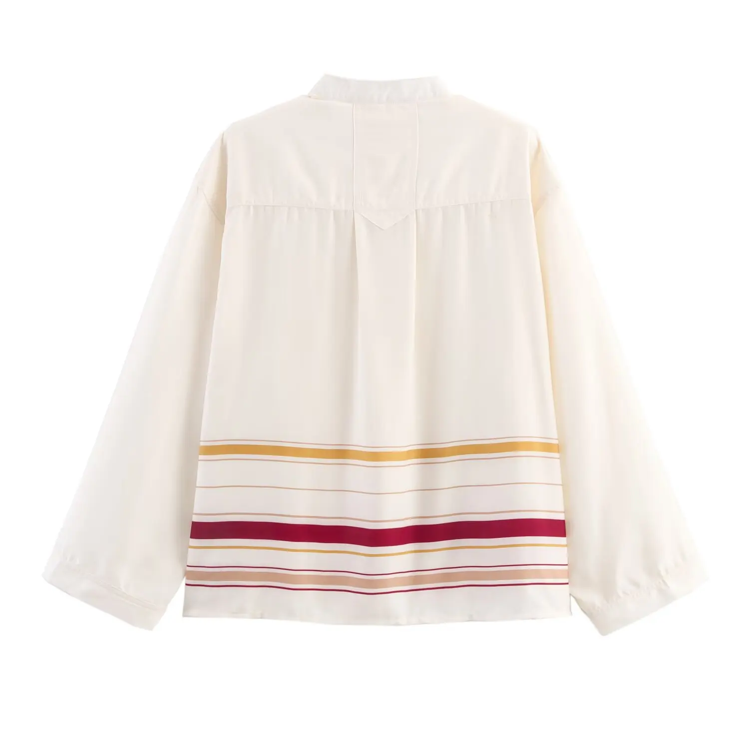 Bsk & tref2025 outono feminino nova cor contrastante listrado gola alta camisa de manga comprida + bolso grande listrado calças de perna larga