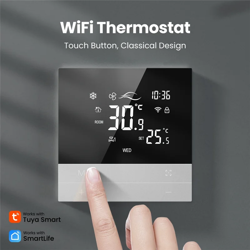 

ABMF-Tuya Wifi Temperature Controller Voice Controlled Switch Cool 3 Speed Fan Coil Unit Temperature Controller 4Pcs