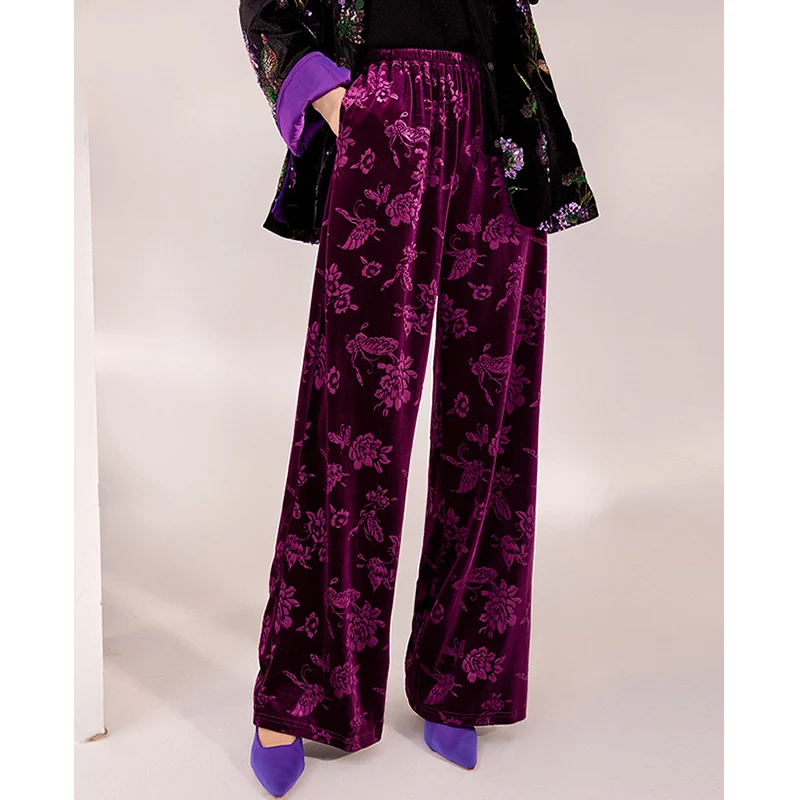 

Spring and Autumn New Chinese Style New Elegant Elastic Waist Wide Leg Pants Jacquard Casual Design Loose Long Pants Female S-L