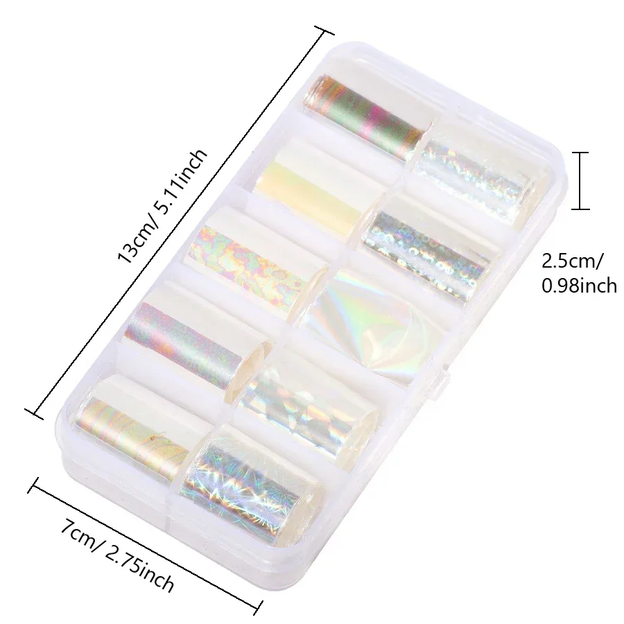 10 Rolls Holographic Nail Foil Set 2.5cm X 100cm Gradient Transparent AB Color Transfer Stickers for Manicure Nail Art Decals