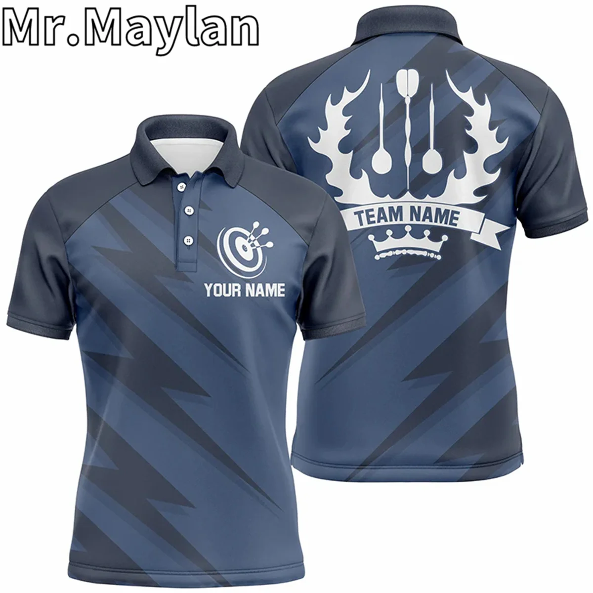 3D Customized Mens Navy Lightning Basic Darts Sports Polo Shirt For Men And Women Cool Darts Team Jersey Gifts For Darts Lovers