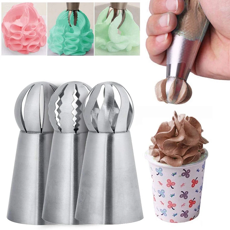 3 PcsStainless Steel Icing Piping Nozzles Set Russian Pastry Icing Piping Nozzles Kit Cake Decorating Tools Baking Pastry Tools
