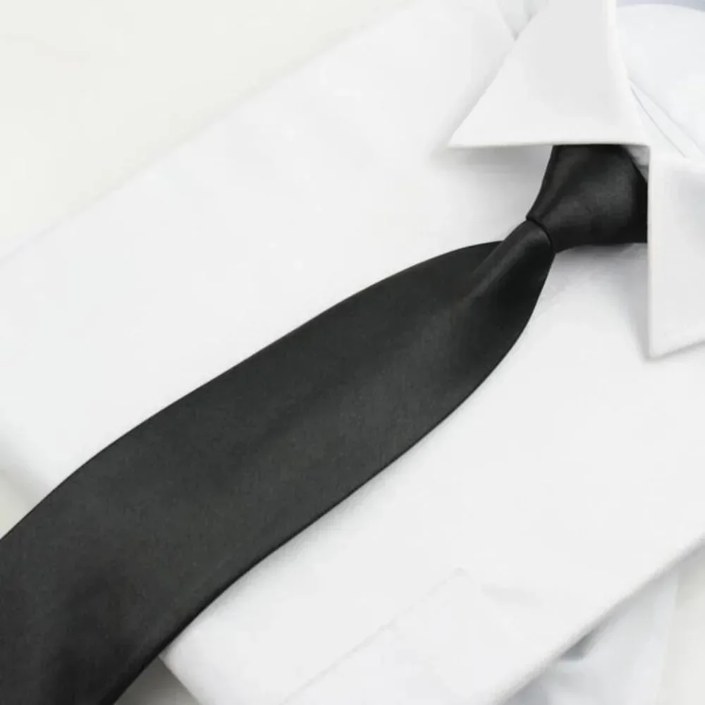 Black Simple Clip on Tie Security Tie Doorman Steward Matte Black for Men Women Students 8cm Men's and Women's Lazy Zipper Tie