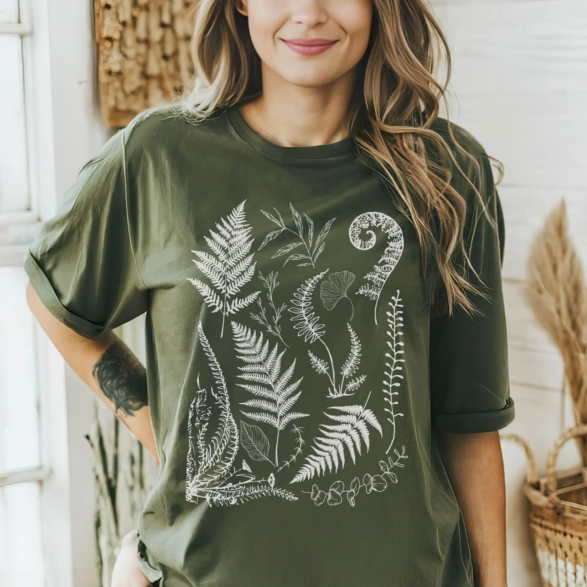 Cute Vintage Fern Cottagecore T Shirt Mystical Leaves Leaf Botanical Forestcore Top In Retro Look Women