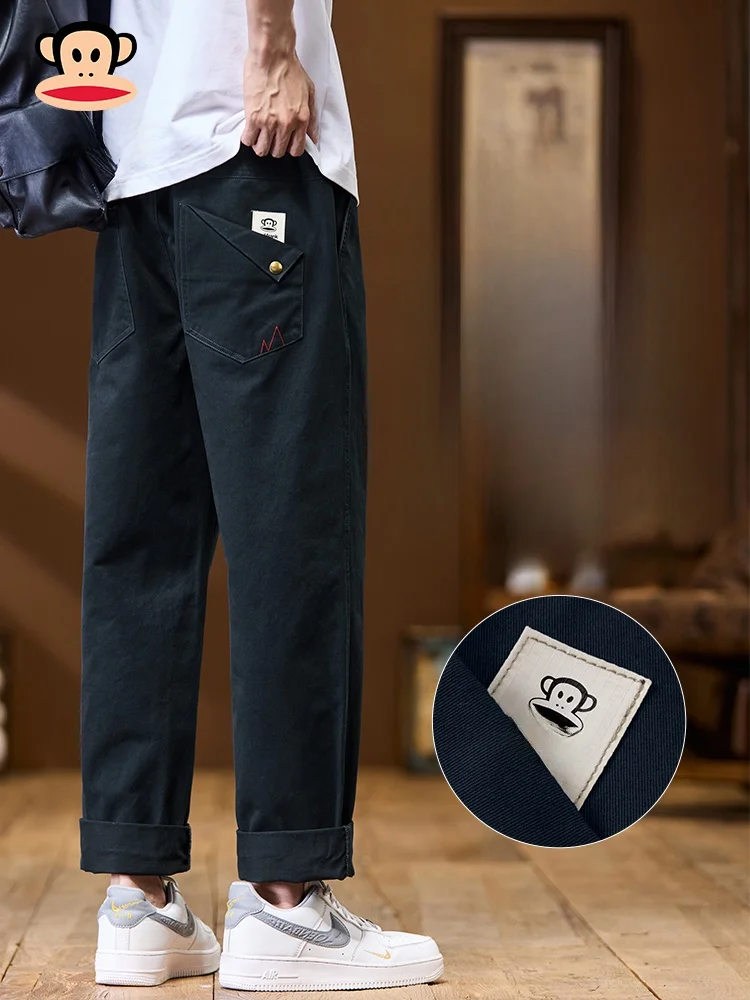 

Рабочие брюки PaulFrank из чистого хлопка, мужские повседневные брюки прямого кроя, свободные, в американском стиле, осенние, новые, модные, брендовые, для отдыха