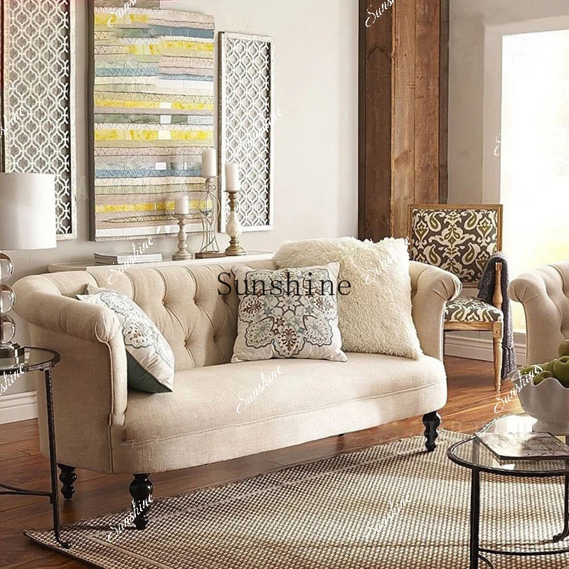 American rural combination single and double fabric sofa all solid wood custom furniture  FT