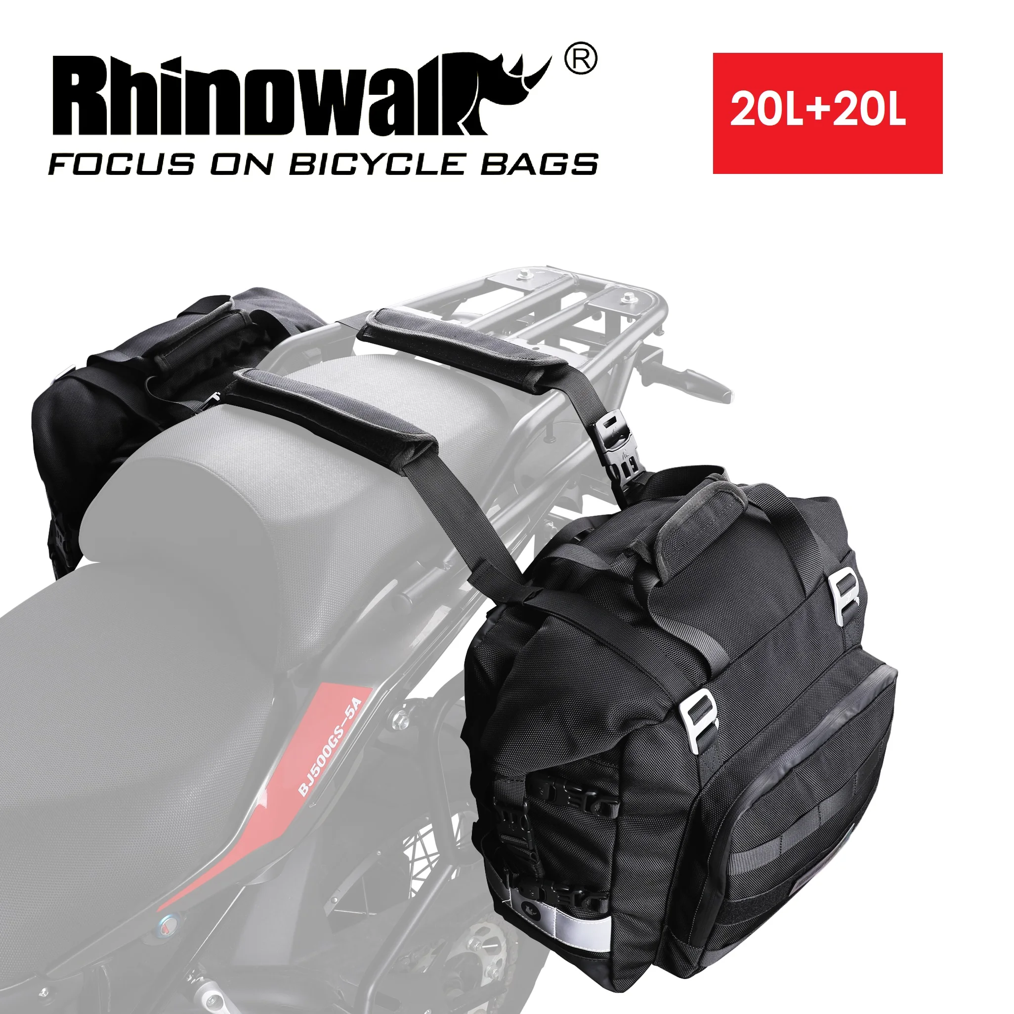 Rhinowalk 2pcs Motorcycle Bag Waterproof 20L-40L Quick-release Motorbike Side Bag Motorcycle Accessories