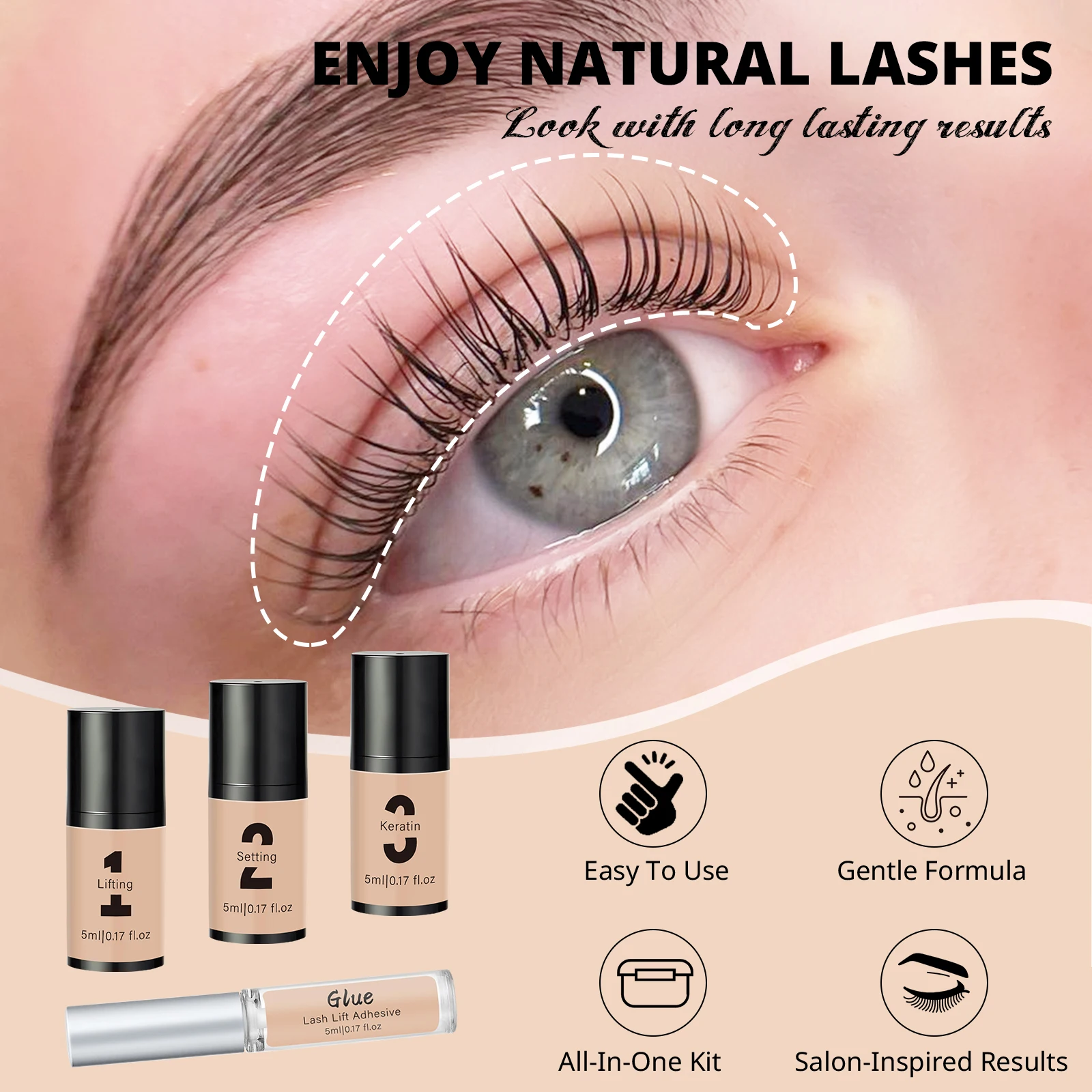 Libeauty Lash Lift and Tint Kit Brow Lamination Dye Keratin Eyelash Perming Kit Airless Pump Easy to Operate Lasting Up 6 Weeks