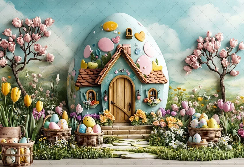 Mehofond Photography Background Spring Easter House Rabbits Eggs Kids Birthday Cake Smash Portrait Decor Backdrop Photo Studio