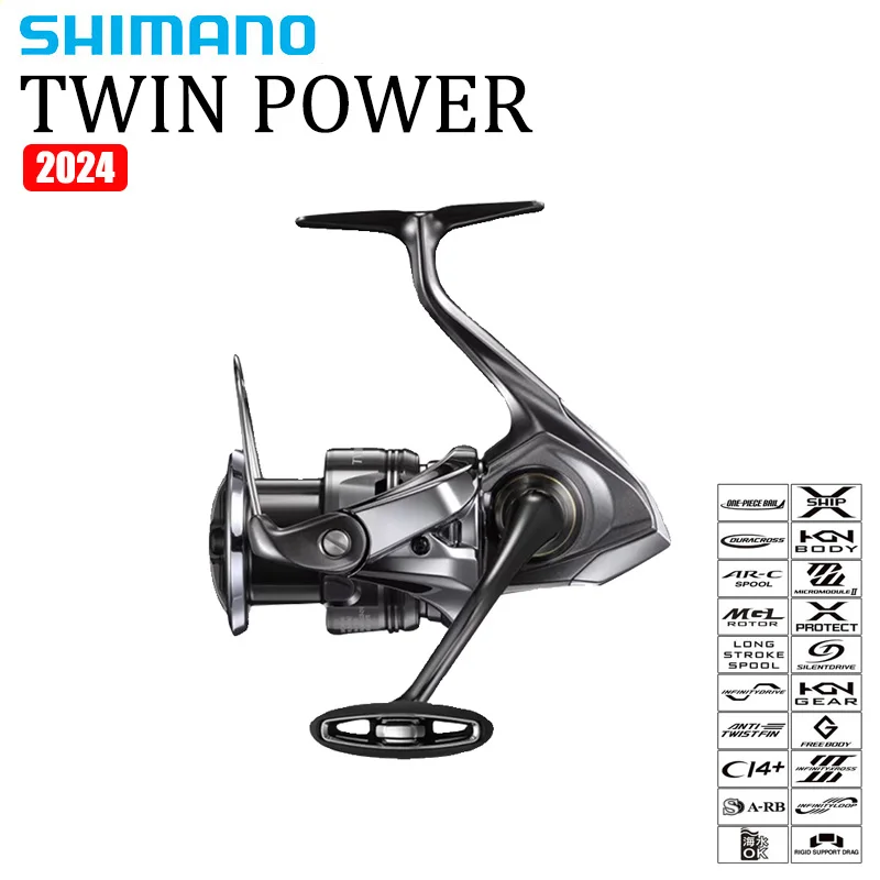 SHIMANO 2024 TWINPOWER Seawater Spinning Reel 175-265g 9+1 Max Drag 11kg HAGANE X-SHIP AR-C Spool Fishing Reel