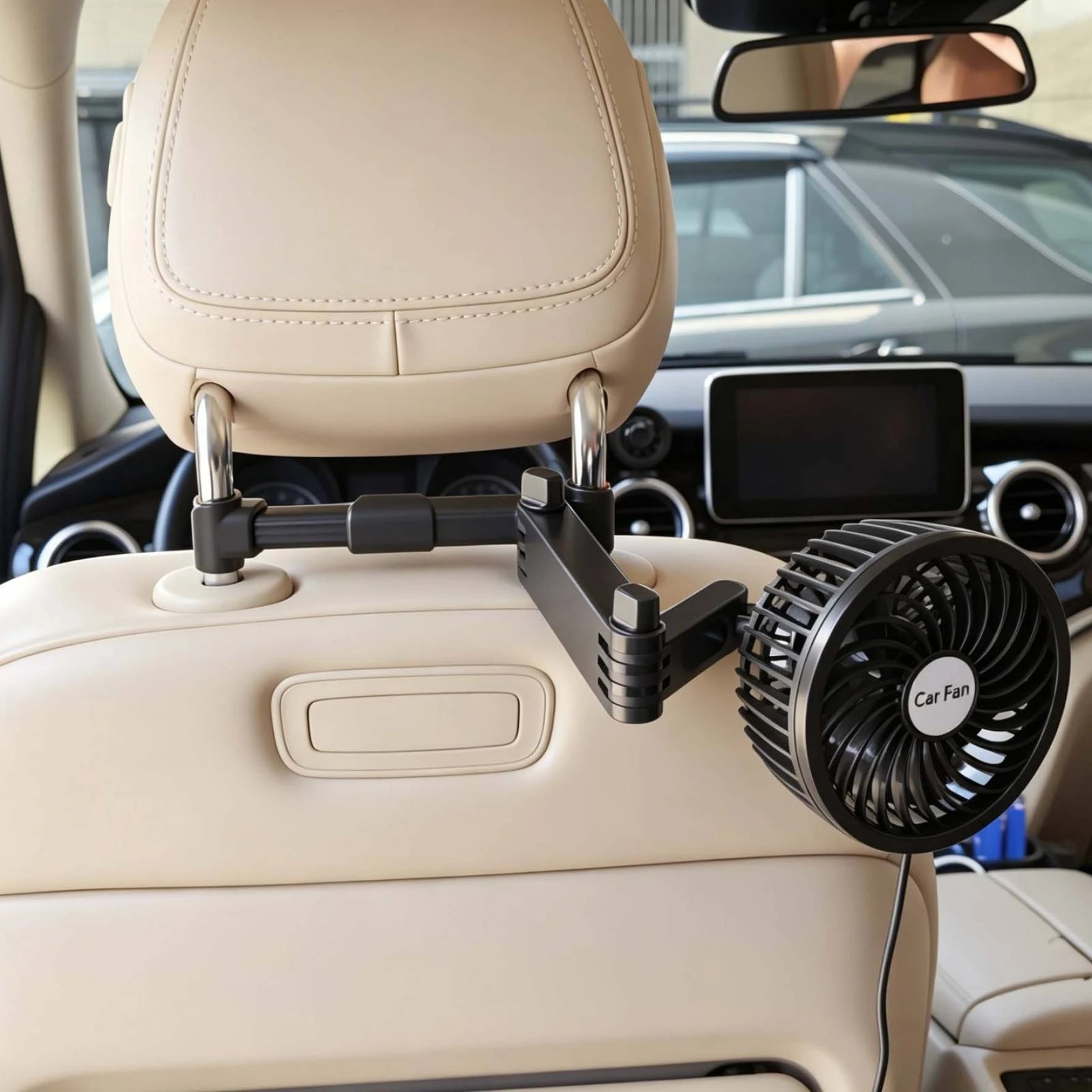 Backseat Fan Wired Car Cooling Fan Vehicle Fan Headrest Mounted Rotatable for Daily Commute Road Trips