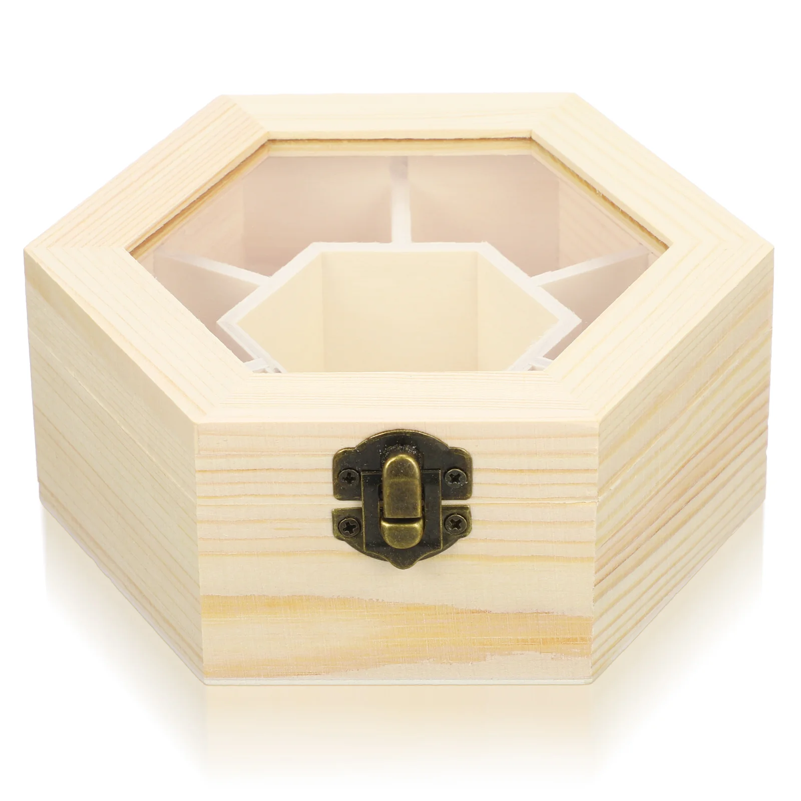 1pc Wooden Jewelry Box Handmade Hexagon Storage Box Lightweight Snow Clay Jewelry Box DIY Jewelry Box