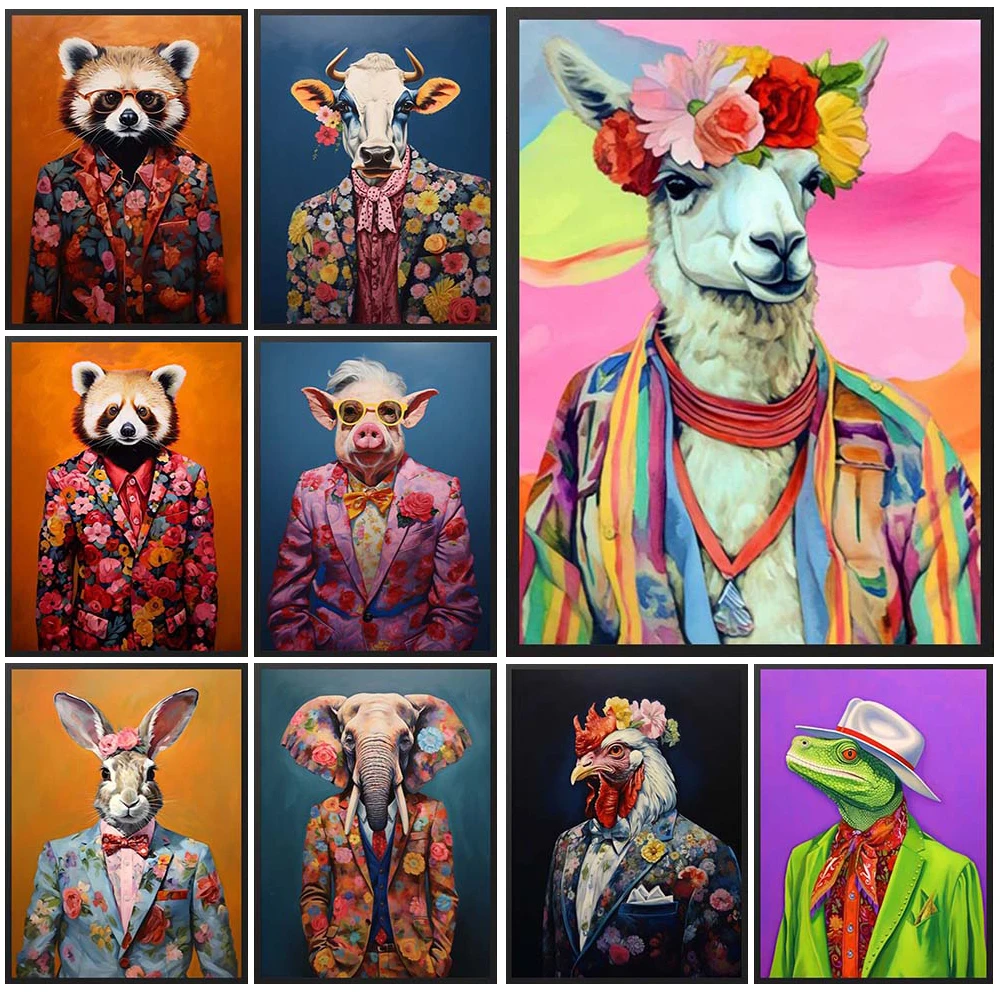 Funny Alpaca Rabbit Elephant Animals Prints Portrait Wall Pictures For Living Room Poster Wall Art Canvas Painting Unframed